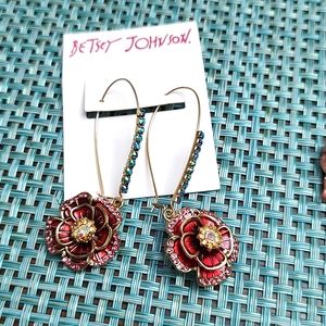 Betsey Johnson floral rhinestone earrings. 2 1/2” in length & 1” in length.